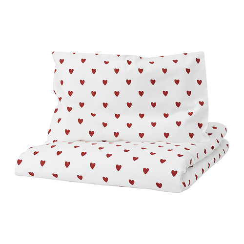 BARNDRÖM - duvet cover 1 pillowcase for cot, heart pattern/white red, 110x125/35x55 cm | IKEA Taiwan Online - PE944996_S4