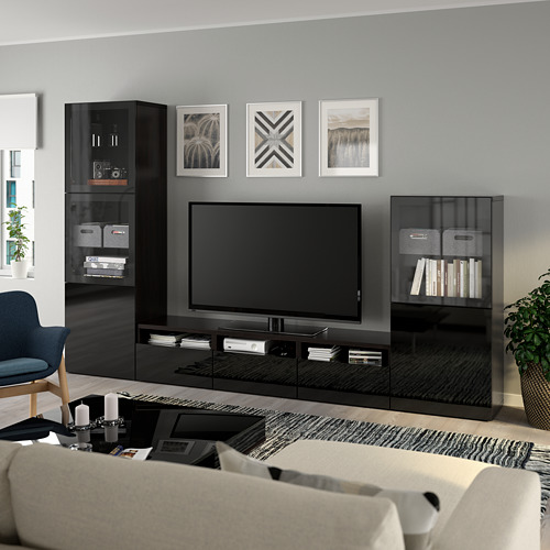 BESTÅ - 電視收納組合/玻璃門板, 黑棕色/Selsviken 高亮面/黑色/透明玻璃 | IKEA 線上購物 - PE736827_S4