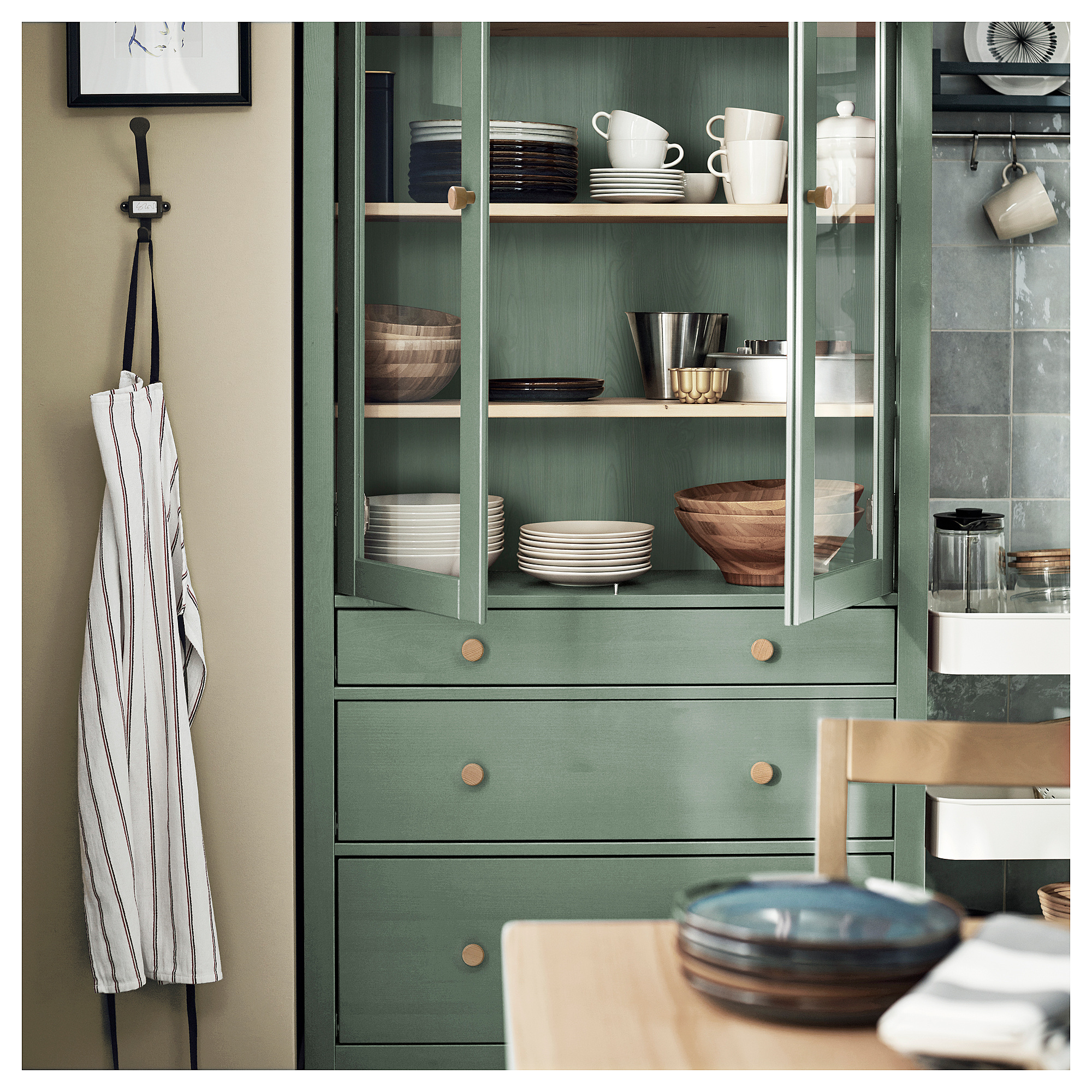 HEMNES glass-door cabinet with 3 drawers