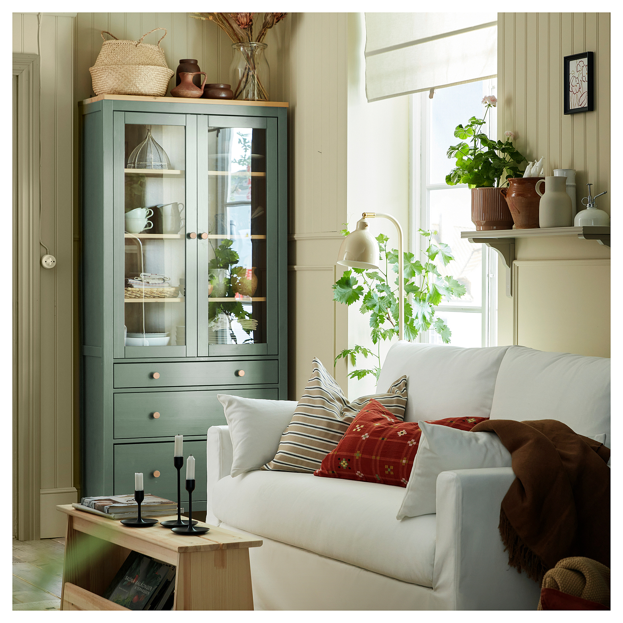 HEMNES glass-door cabinet with 3 drawers
