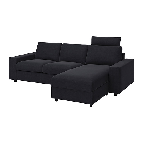 VIMLE - 3-seat sofa with chaise longue, with wide armrests with headrest/Saxemara black-blue | IKEA Taiwan Online - PE836087_S4