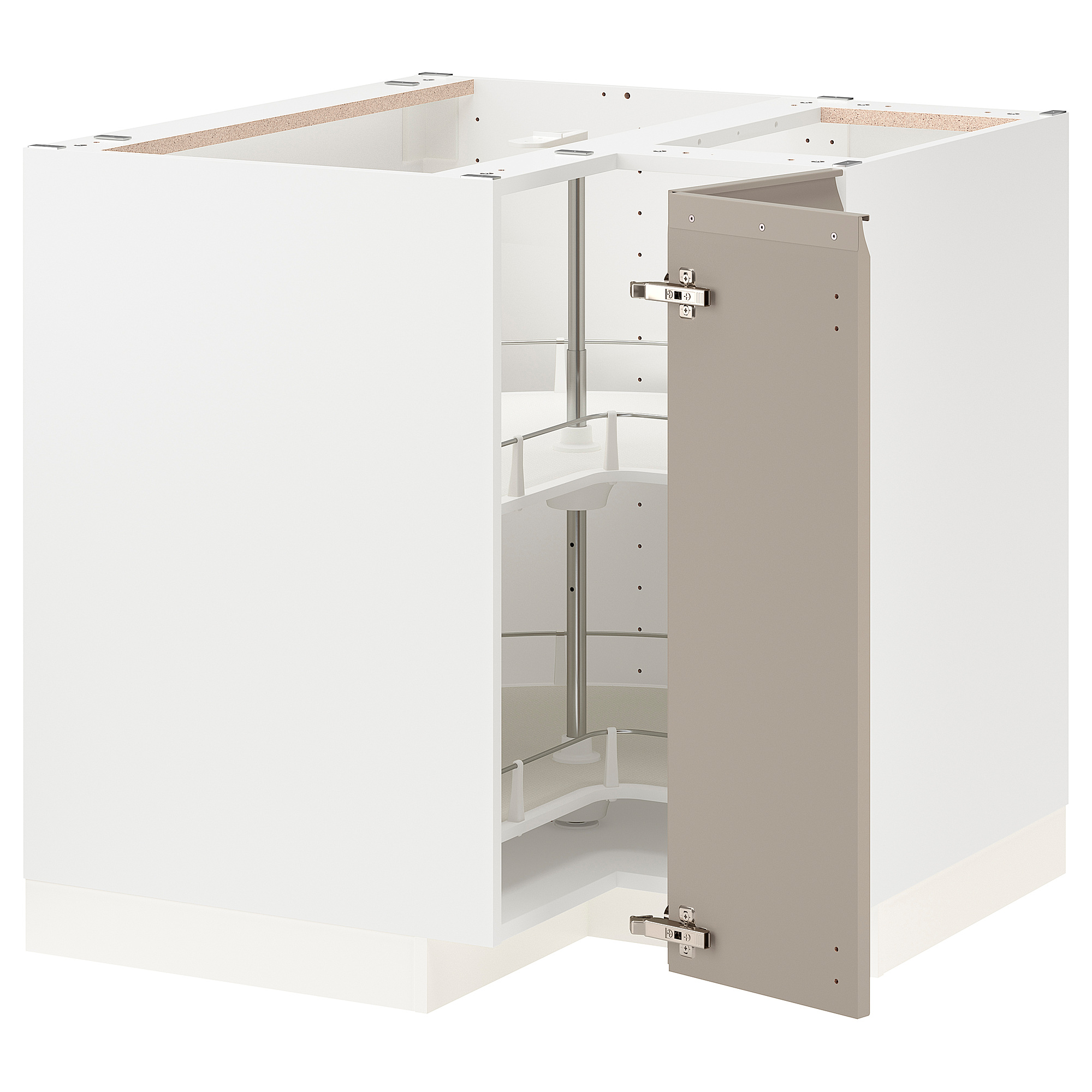 METOD - corner base cabinet with carousel, white/Upplöv matt dark beige ...