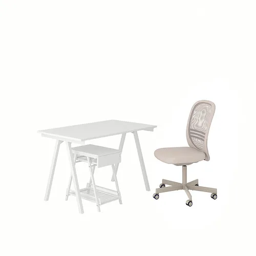 TROTTEN/FLINTAN - 書桌附收納組合, 和旋轉椅子 白色/米色 | IKEA 線上購物 - PE836201_S4