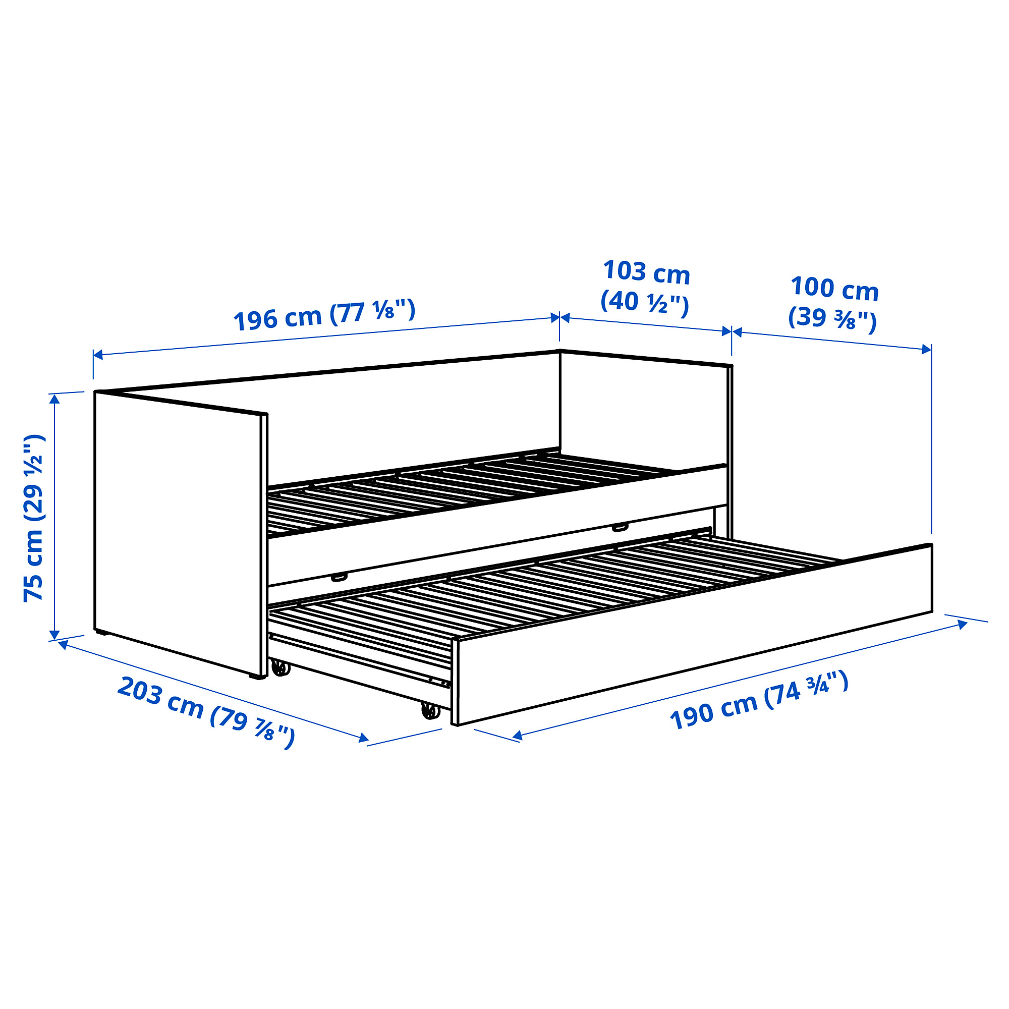VIHALS day-bed frame with trundle bed