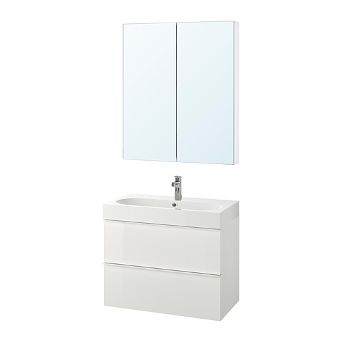 GODMORGON/BRÅVIKEN - bathroom furniture, set of 4, high-gloss white/Brogrund tap | IKEA Taiwan Online - PE737877_S4