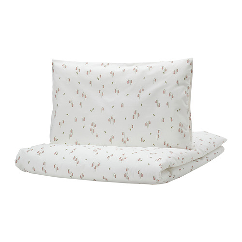 GULDVÄVARE - duvet cover 1 pillowcase for cot, white/floral pattern, 110x125/35x55 cm | IKEA Taiwan Online - PE946013_S4