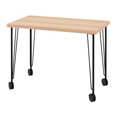 LINNMON KRILLE desk white stained oak effect black 100x60 cm
