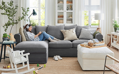GRÖNLID - 3-seat sofa with chaise longue, Ljungen medium grey | IKEA Taiwan Online - PH167913_S4