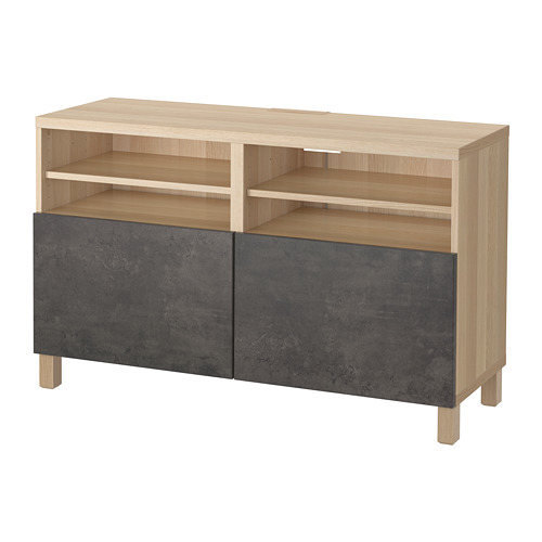 BESTÅ - TV bench with doors, white stained oak effect Kallviken/Stubbarp/dark grey concrete effect | IKEA Taiwan Online - PE695439_S4