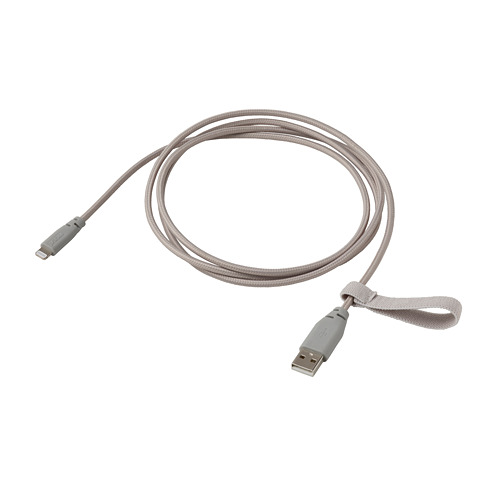 LILLHULT USB Type A轉Lightning傳輸線, 布質/淺灰色 IKEA 線上購物