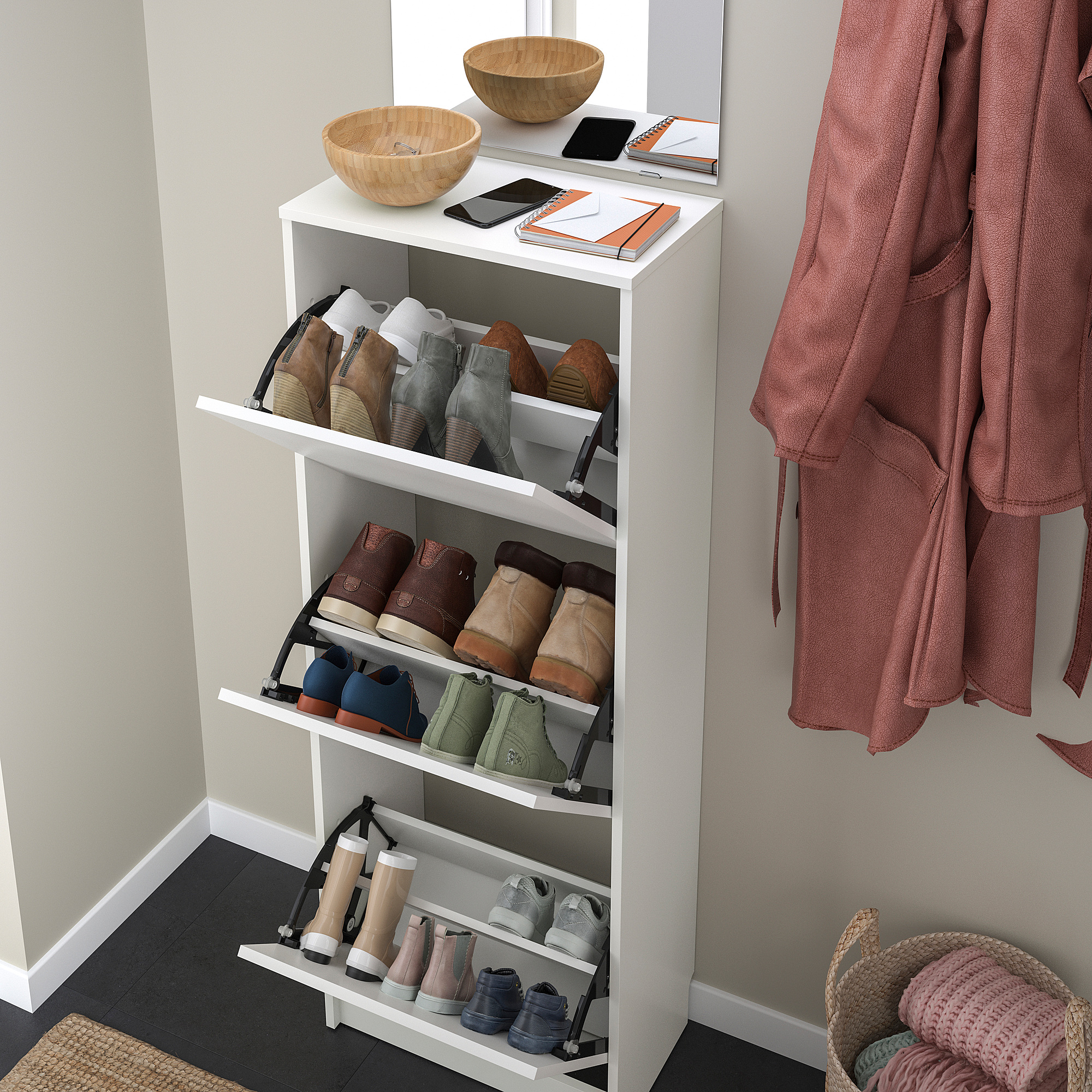BISSA shoe cabinet with 3 compartments