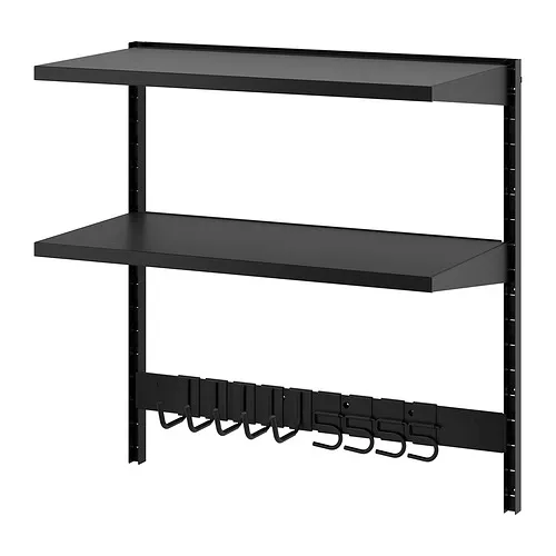BROR - wall shelf combination, with hooks/2 shelves/black, 88x45x90 cm | IKEA Taiwan Online - PE946685_S4