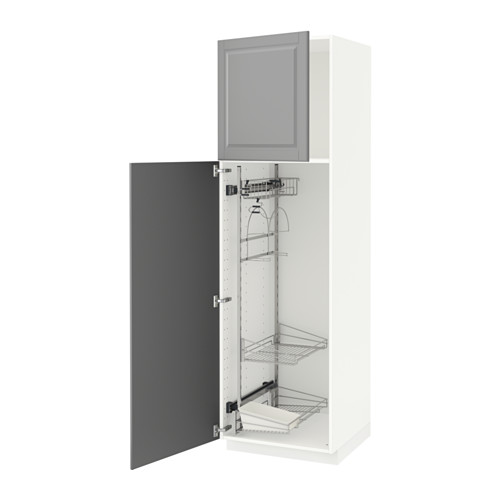 METOD - high cabinet with cleaning interior, white/Bodbyn grey | IKEA Taiwan Online - PE588209_S4
