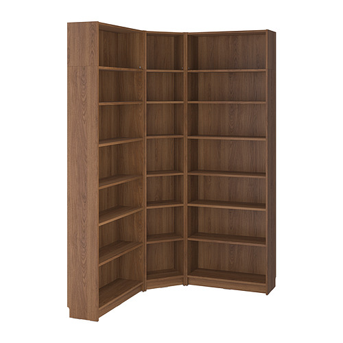 BILLY - bookcase corner comb w ext units, brown walnut effect, 136/136x28x237 cm | IKEA Taiwan Online - PE878768_S4