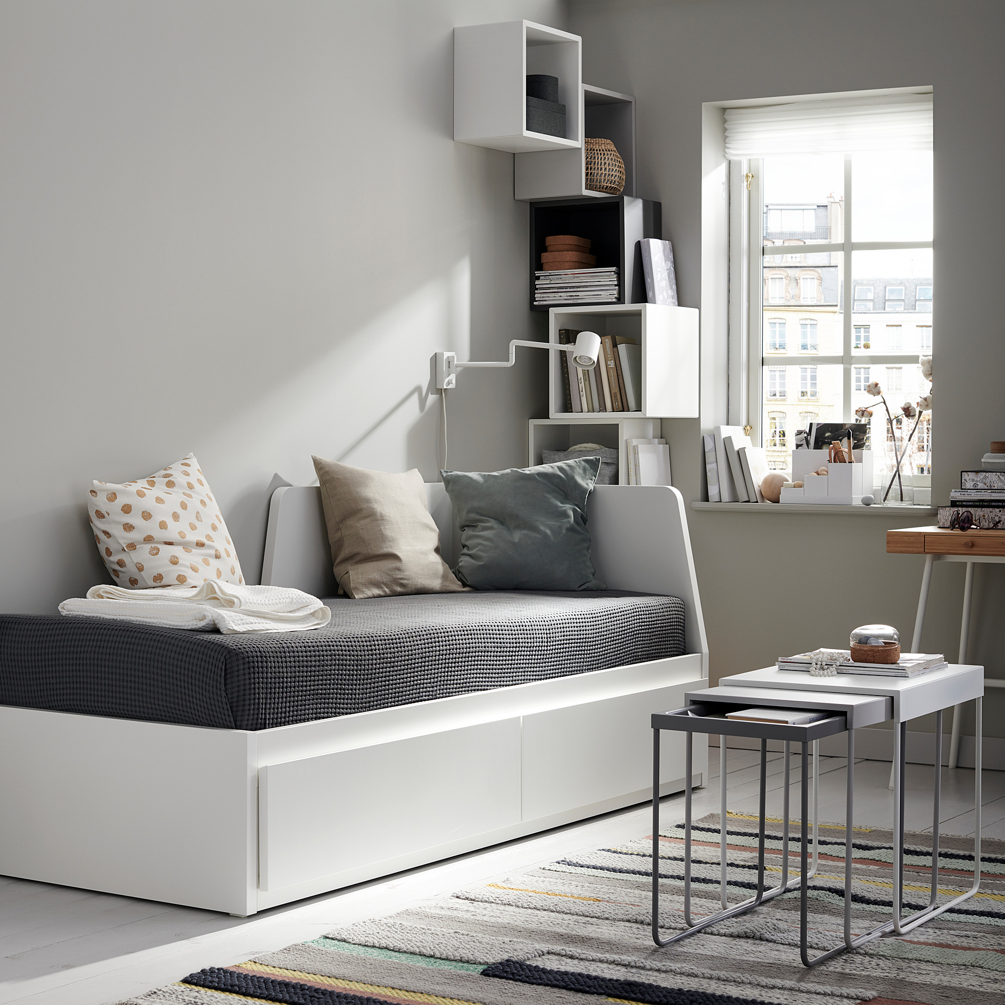 FLEKKE - day-bed frame with 2 drawers, white, 80x200 cm
