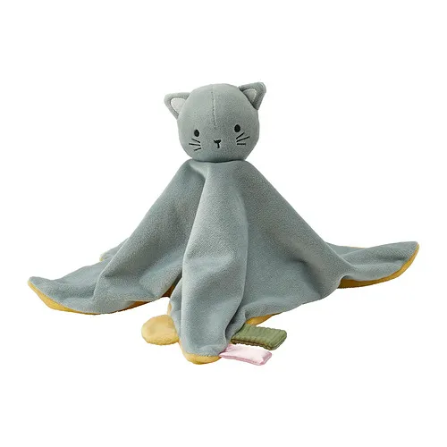 GULDVÄVARE - comfort blanket with soft toy, blue yellow/cat | IKEA Taiwan Online - PE946757_S4