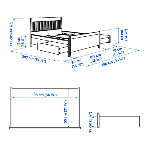 IDANÄS - 雙人床框附抽屜, 白色, 附Lönset床底板條 | IKEA 線上購物 - PE792557_S4