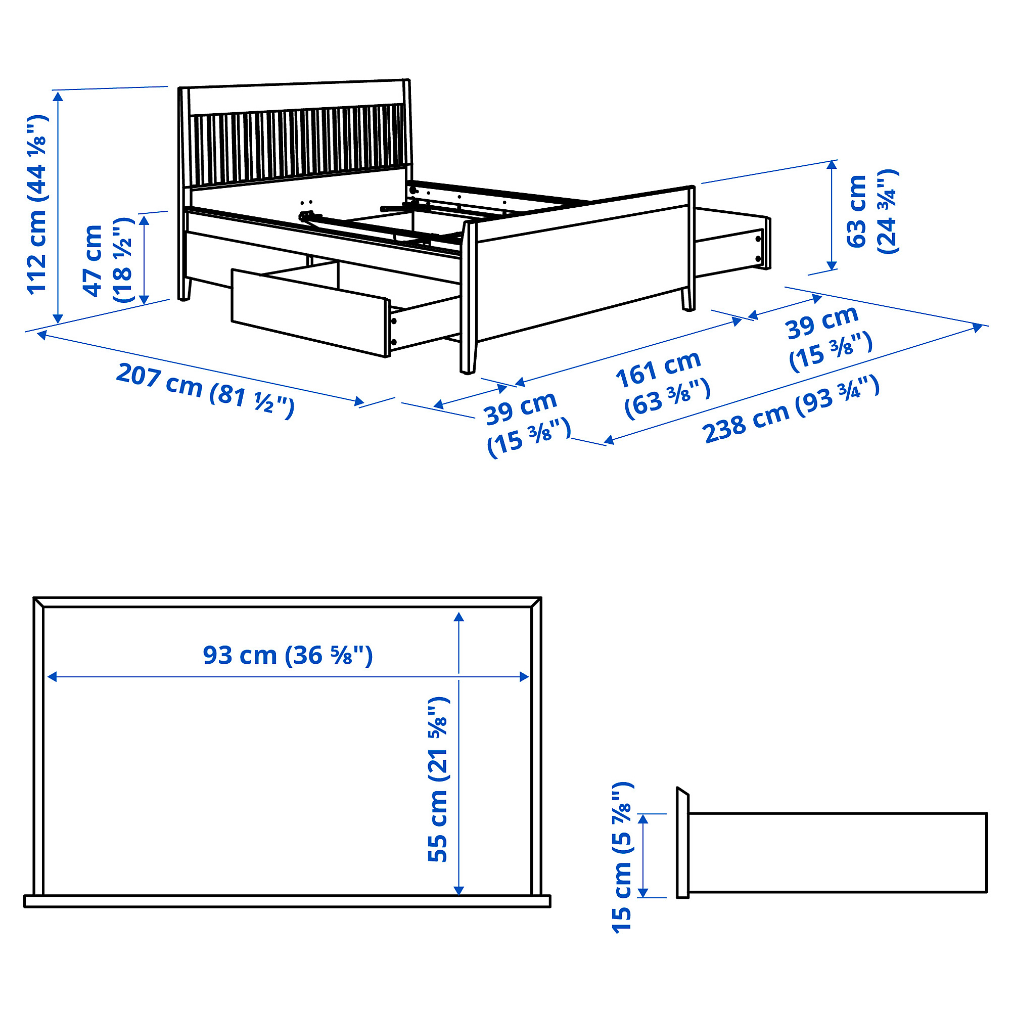 IDANÄS bed frame with storage