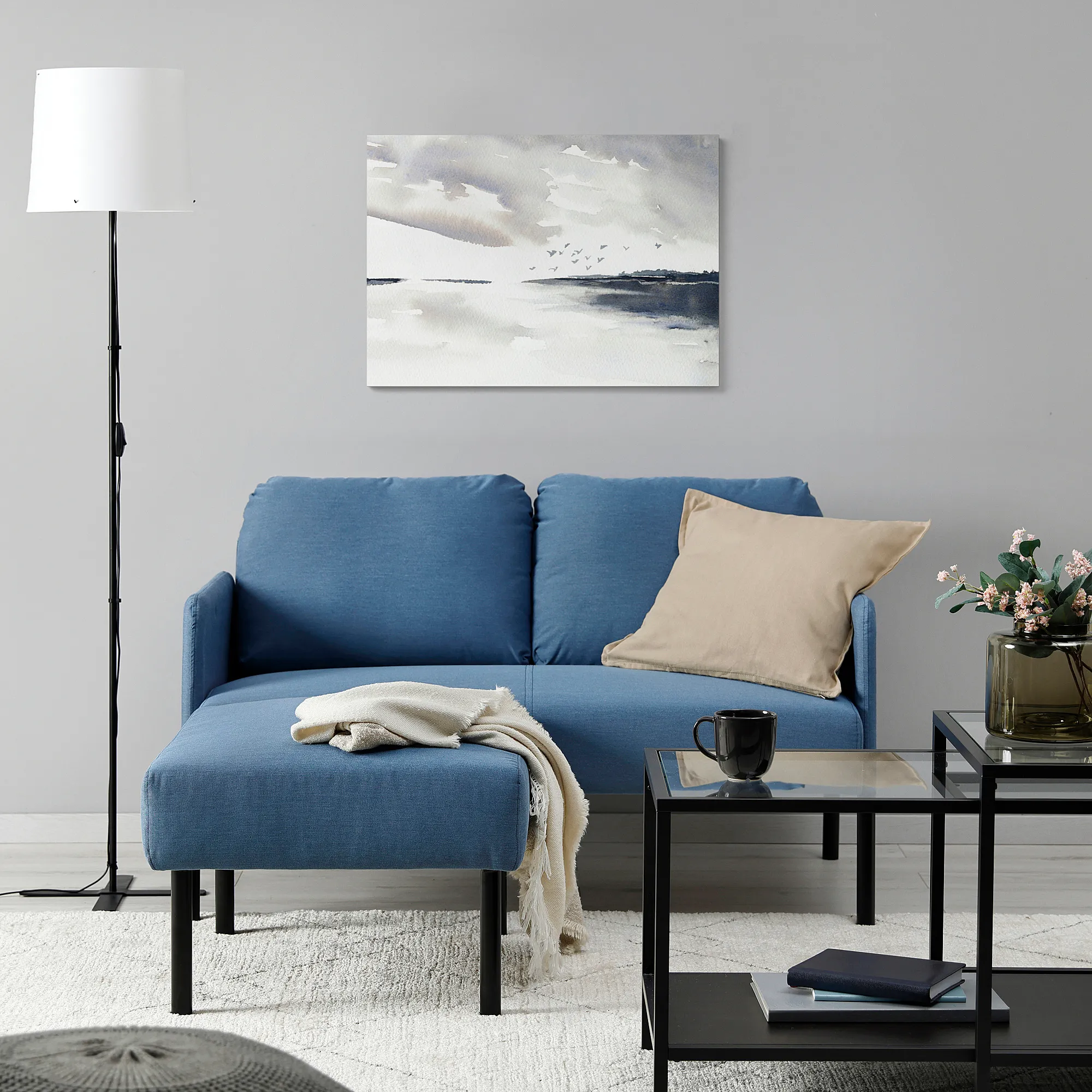GLOSTAD - 2-seat sofa with chaise longue, Knisa medium blue | IKEA