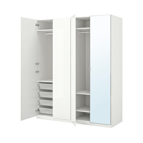 PAX/FARDAL/ÅHEIM - 衣櫃/衣櫥組合, 白色 高亮面/白色 鏡面, 200x60x236 公分 | IKEA 線上購物 - PE792746_S4