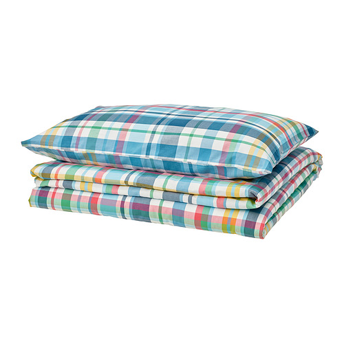 HÖSTGENTIANA - duvet cover and pillowcase, multicolour/check, 150x200/50x80 cm | IKEA Taiwan Online - PE983792_S4