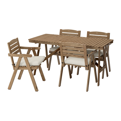 FALHOLMEN - table+4 chairs w armrests, outdoor, light brown stained/Frösön/Duvholmen beige | IKEA Taiwan Online - PE740064_S4