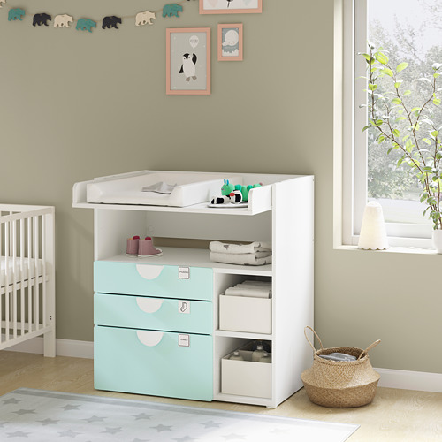 SMÅSTAD - 嬰兒尿布更換桌, 白色 淺土耳其藍/附3個抽屜 | IKEA 線上購物 - PE793061_S4