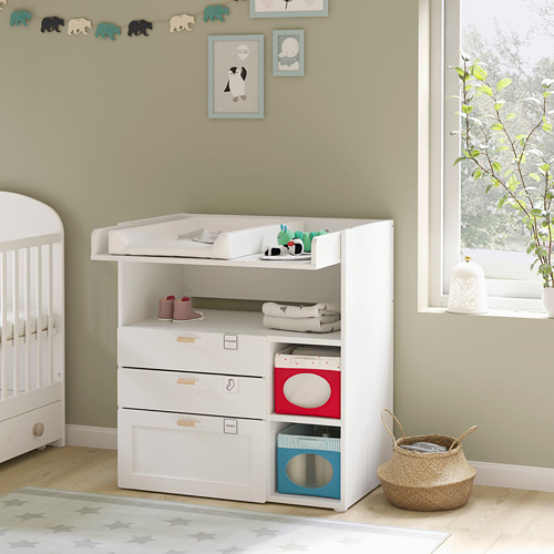 SMÅSTAD - 嬰兒尿布更換桌, 白色 附框/附3個抽屜 | IKEA 線上購物 - PE793060_S4