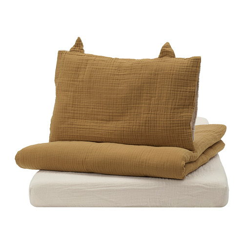 GULDVÄVARE - 3-piece bedlinen set for cot, dark yellow/beige, 60x120 cm | IKEA Taiwan Online - PE947268_S4