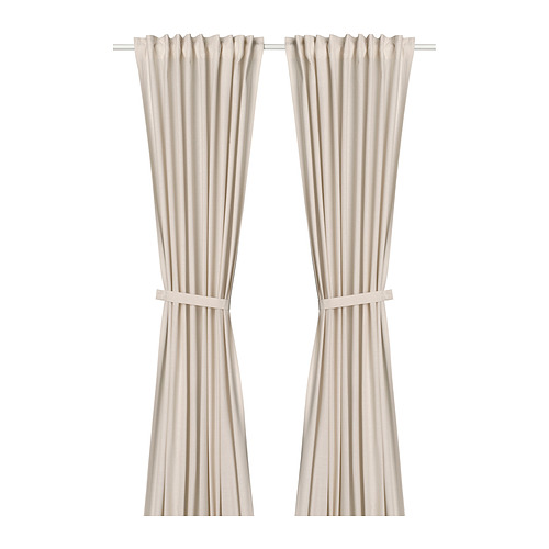 LENDA - curtains with tie-backs, 1 pair, off-white/with heading tape | IKEA Taiwan Online - PE879297_S4