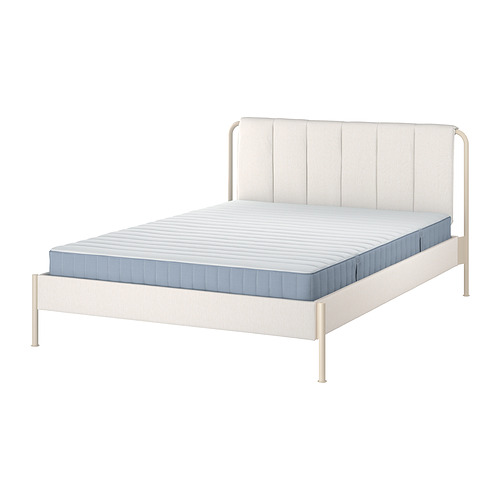 TÄLLÅSEN - upholstered bed frame with mattress, Kulsta light beige/Valevåg firm, 150x200 cm | IKEA Taiwan Online - PE917464_S4