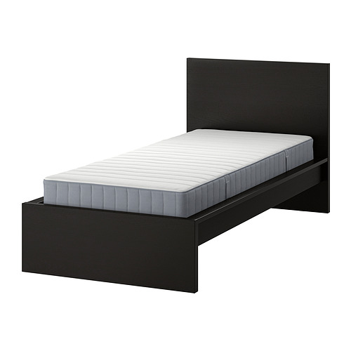 MALM bed frame with mattress, blackbrown/Valevåg extra firm, 120x200