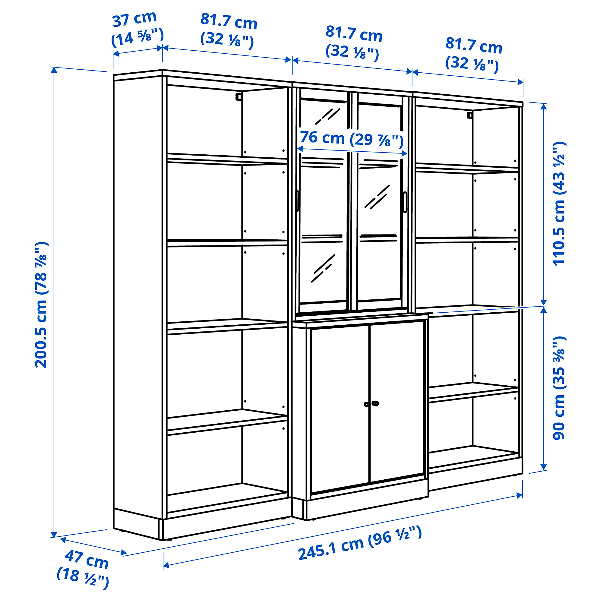 TONSTAD storage comb w sliding glass doors