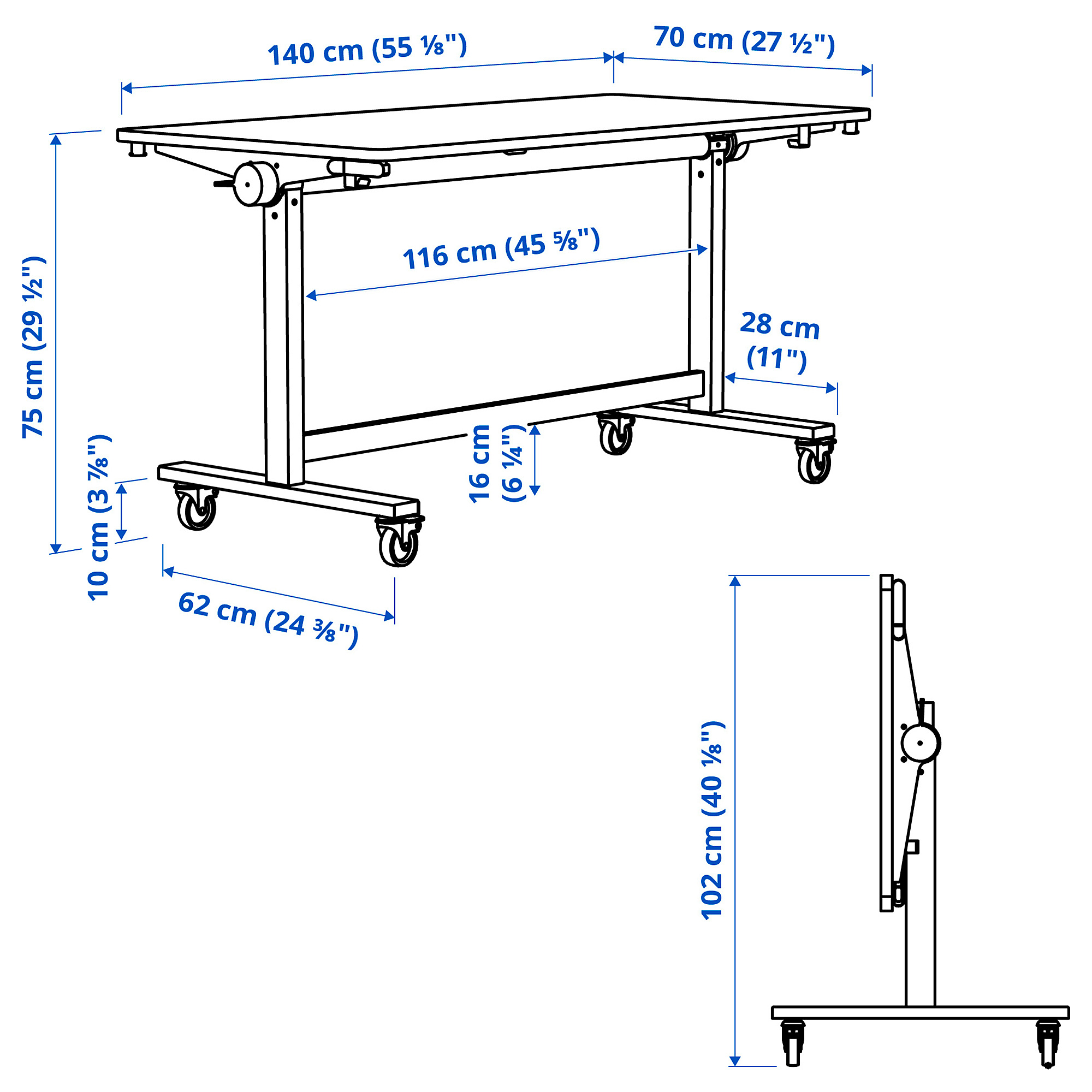 MITTZON foldable table with castors