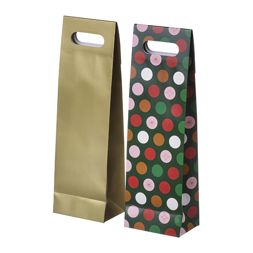 VINTERFINT - gift bag for bottle, mixed patterns multicolour/gold-colour, 13x41 cm | IKEA Taiwan Online - PE984322_S4