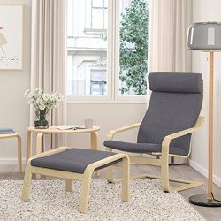 POÄNG - footstool, birch veneer/Hillared dark blue | IKEA Taiwan Online - PE629078_S3