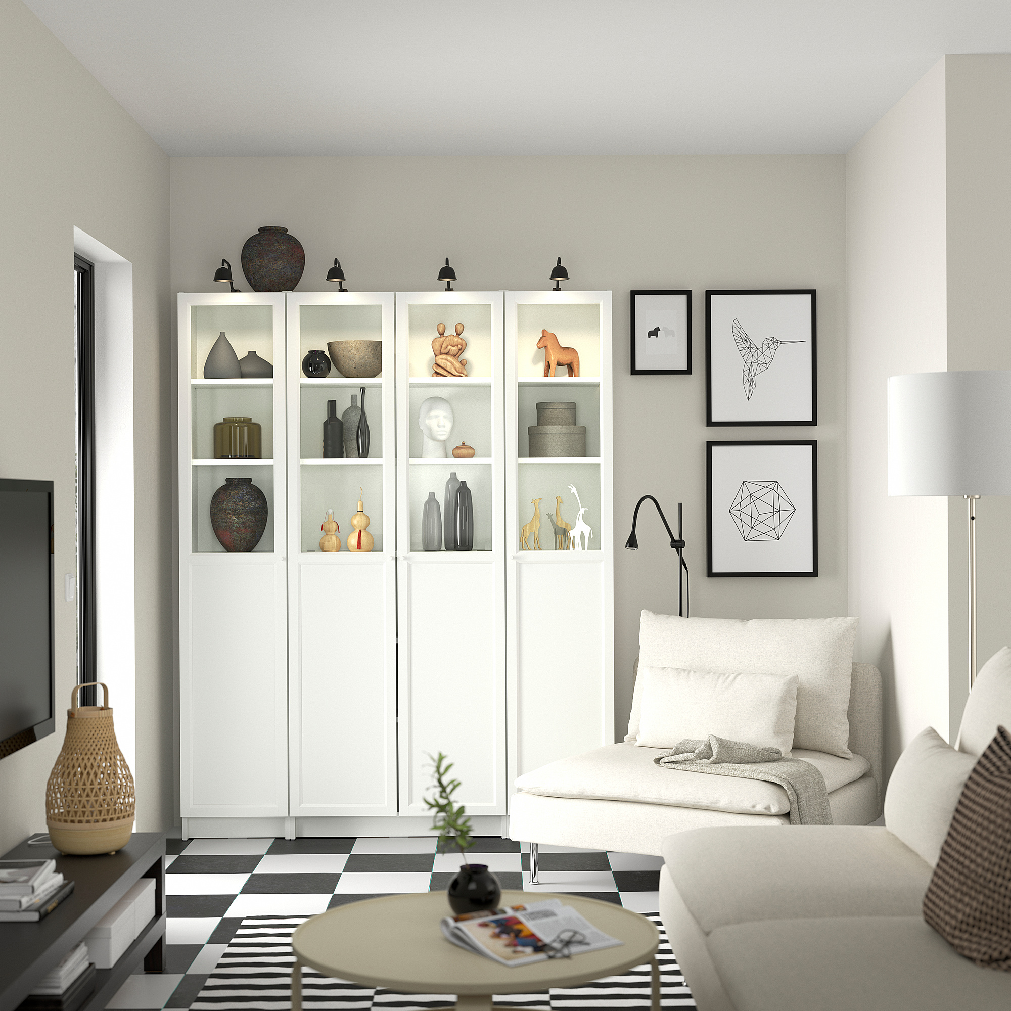 BILLY/OXBERG bookcase comb w panel/glass doors