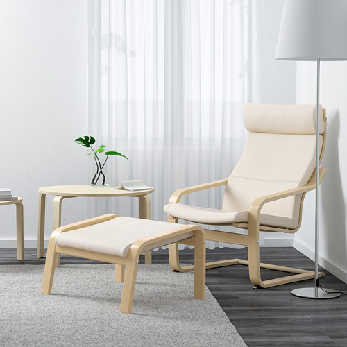 POÄNG - 扶手椅及腳凳, 實木貼皮, 樺木/Glose 米白色 | IKEA 線上購物 - PE601073_S4