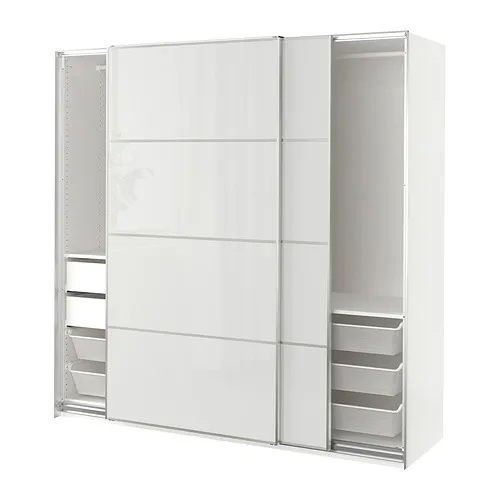 PAX/HOKKSUND - 衣櫃/衣櫥組合, 白色/高亮面 淺灰色, 200x66x201 公分 | IKEA 線上購物 - PE839757_S4