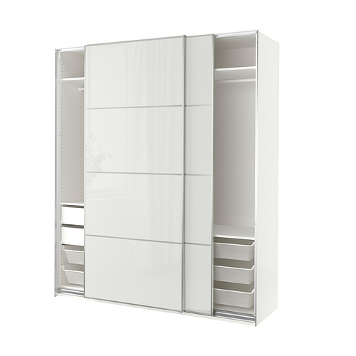 PAX/HOKKSUND - 衣櫃/衣櫥組合, 白色/高亮面 淺灰色, 200x66x236 公分 | IKEA 線上購物 - PE839756_S4