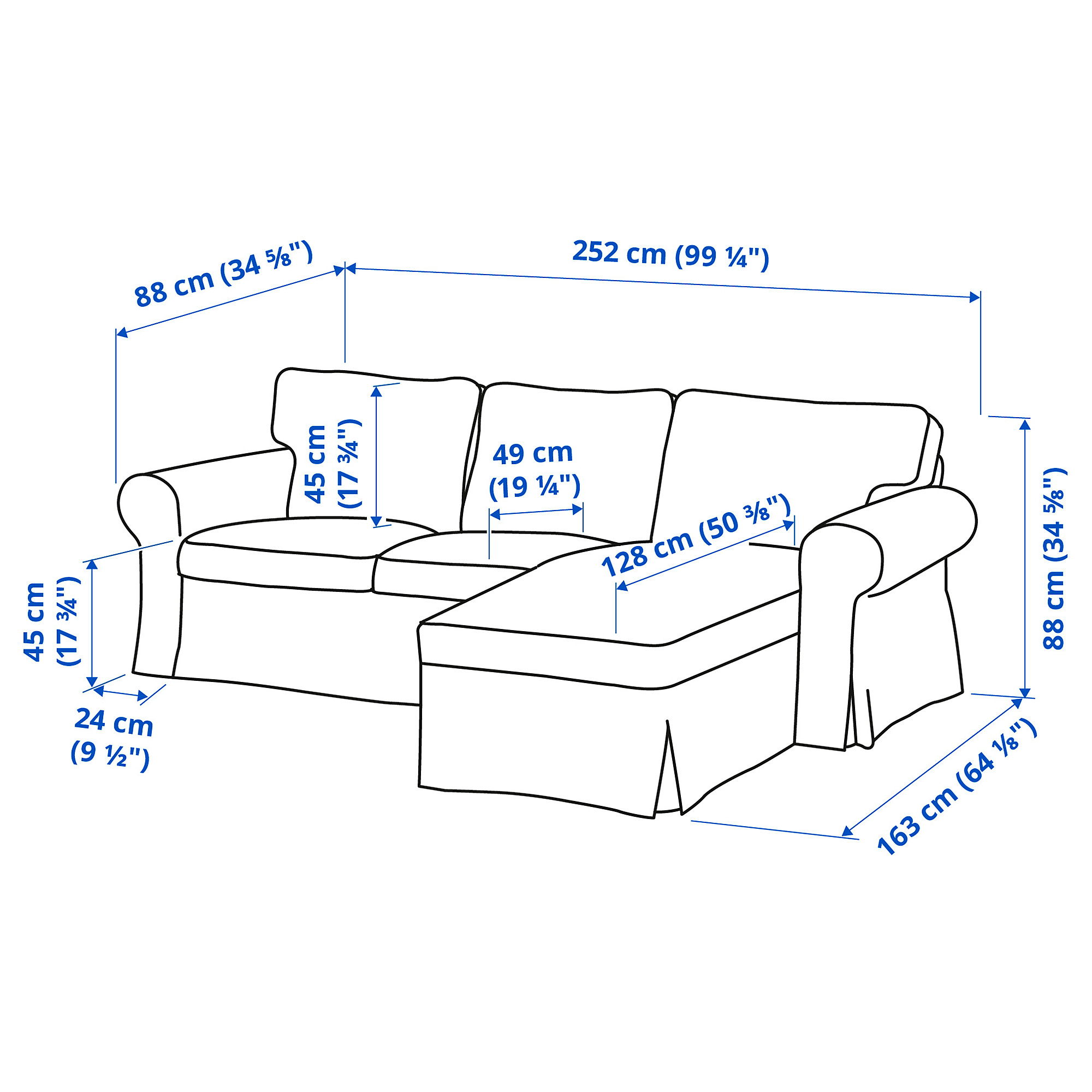 EKTORP 3-seat sofa with chaise longue