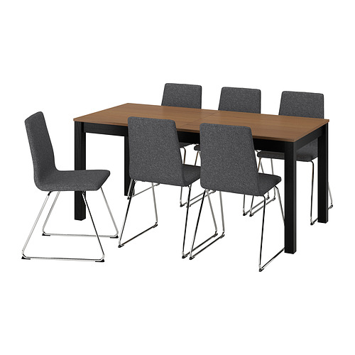 ÅLHULT/LILLÅNÄS - table and 6 chairs, black/brown/Gunnared dark grey chrome-plated, 170/220x80 cm | IKEA Taiwan Online - PE985070_S4