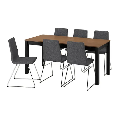 ÅLHULT/LILLÅNÄS - 餐桌附6張餐椅, 黑/棕色/Gunnared深灰色 鍍鉻, 170/220x80 公分 | IKEA 線上購物 - PE985070_S4