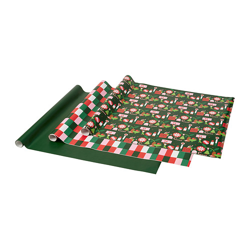 VINTERFINT - gift wrap roll, mixed patterns green/red, 3x0.7 m/2.10 m² | IKEA Taiwan Online - PE985228_S4