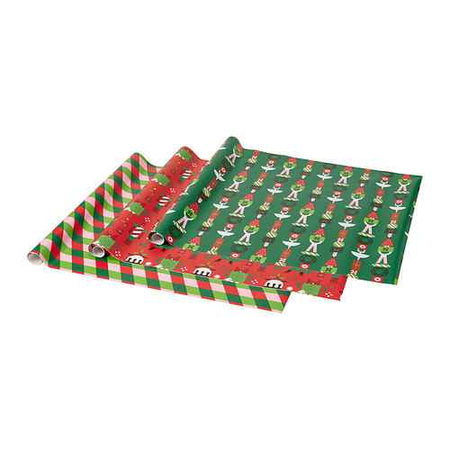 VINTERFINT - gift wrap roll, mixed patterns red/green, 3x0.7 m/2.10 m² | IKEA Taiwan Online - PE985230_S4