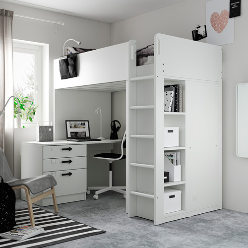 SMÅSTAD - loft bed, white with frame/with desk with 4 drawers | IKEA Taiwan Online - PE794542_S4