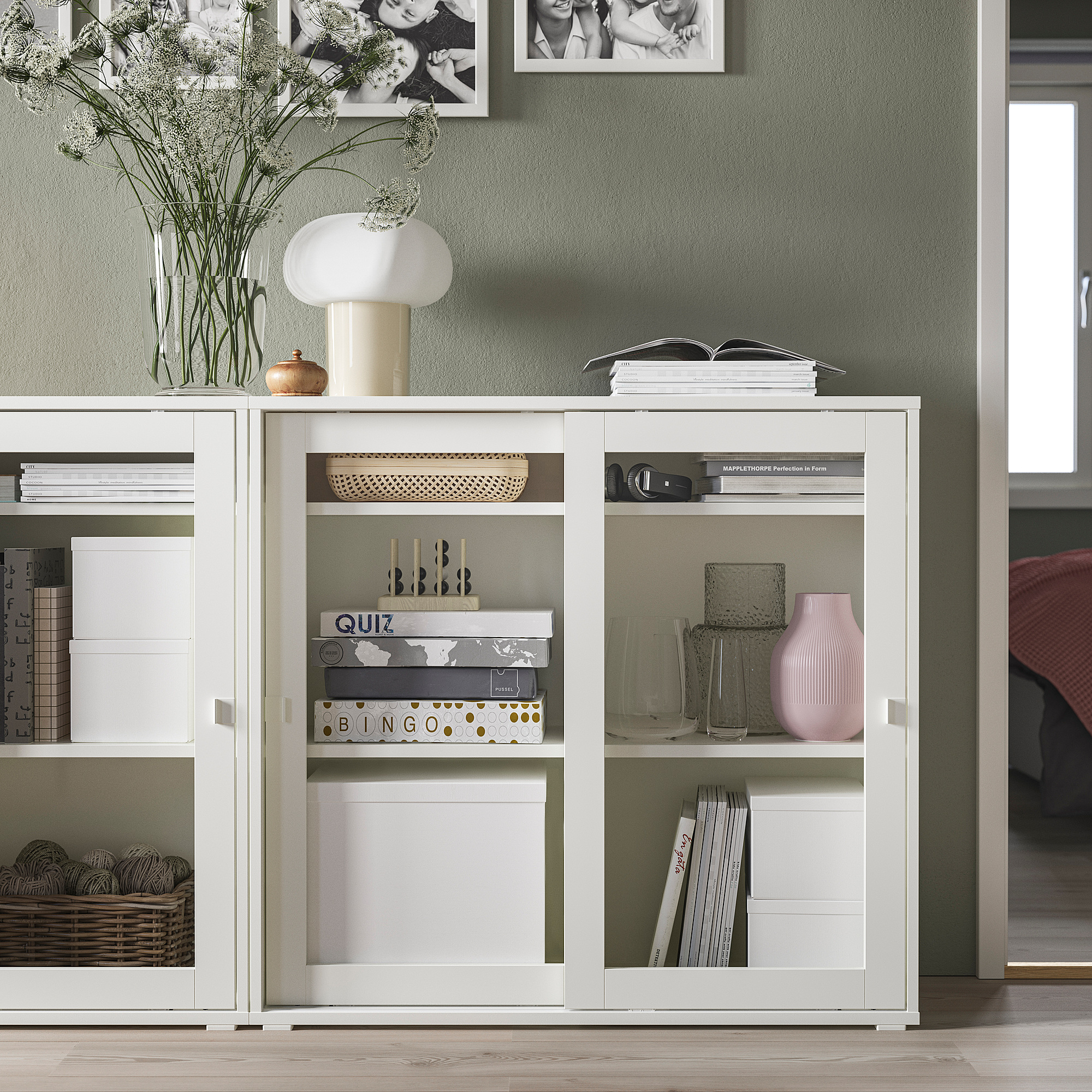 VIHALS cabinet with sliding glass doors