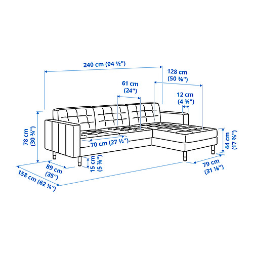 LANDSKRONA - 三人座沙發, 含躺椅/Djuparp 深綠色/木 | IKEA 線上購物 - PE840436_S4
