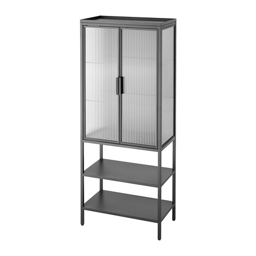 MOSSJÖN - glass-door cabinet with 2 doors, anthracite, 60x34x146 cm | IKEA Taiwan Online - PE919027_S4