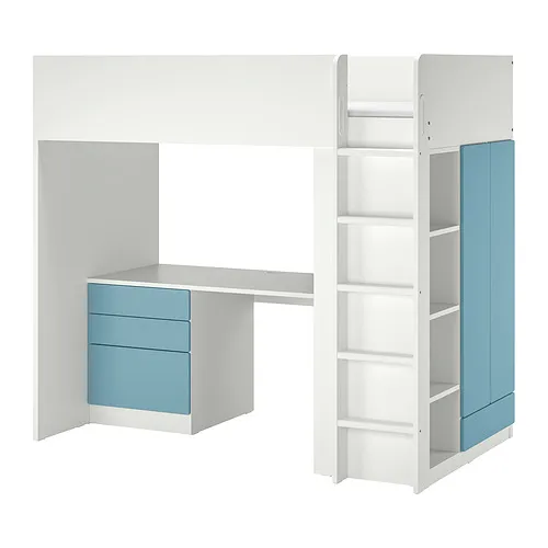 SMÅSTAD - 高腳床, 白色 藍色/附桌子 附四個抽屜, 90x200 公分 | IKEA 線上購物 - PE919121_S4